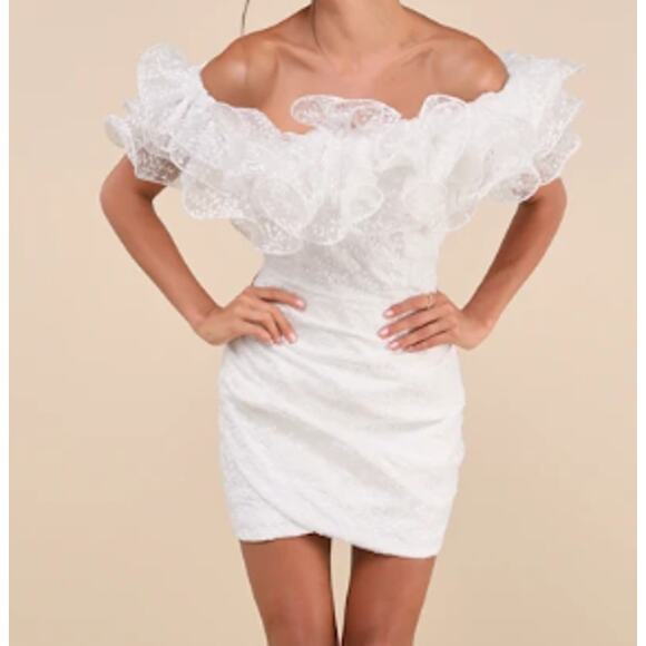 Lulus Dresses & Skirts - LULU'S XL Trend White Embroidered Ruffled One-Shoulder Mini Dress NEW b151